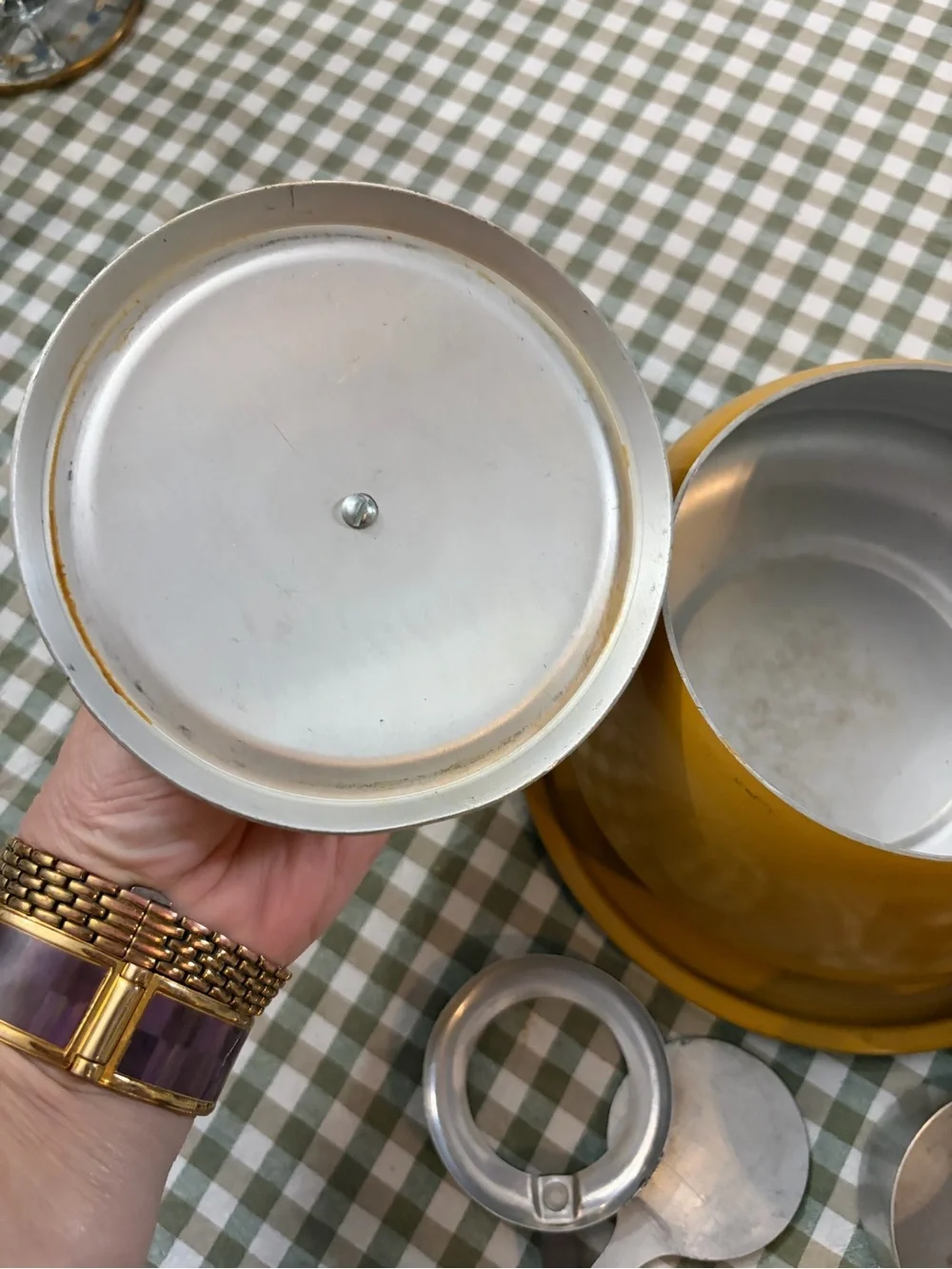 Vintage Yellow Enamel Fondue Pot with lid